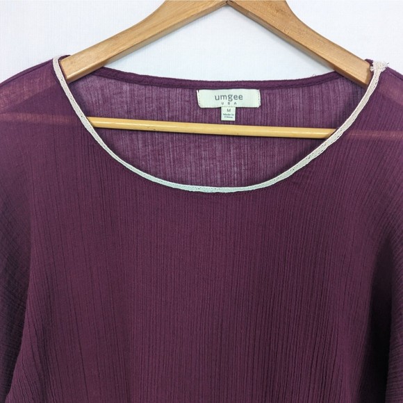 Umgee USA Womens Medium Burgundy Wine Cream Ivory Lace Romantic Boho Tunic Top - Picture 2 of 16